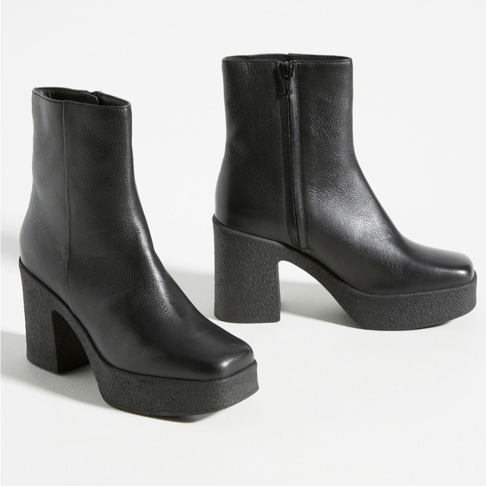 Seychelles Black Platform Block-Heel Leather Boots - Picture 2 of 9